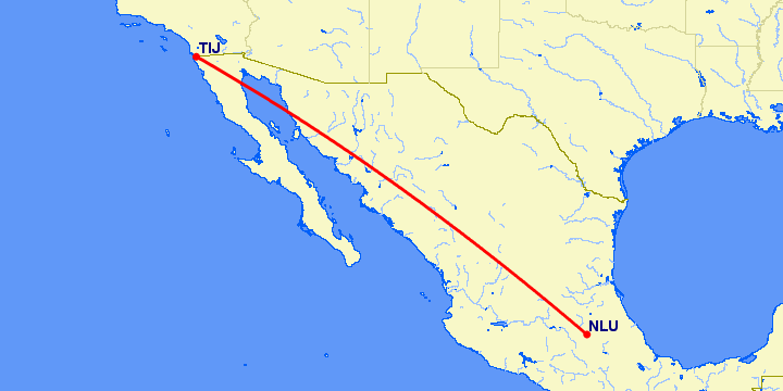 перелет Santa Lucia — Тихуана на карте