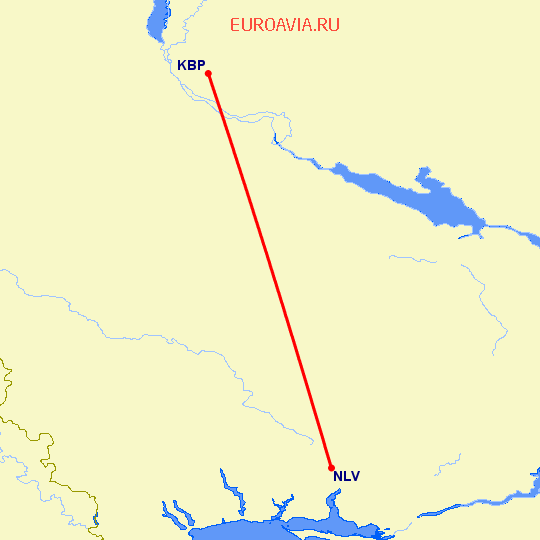перелет Николаев — Киев на карте