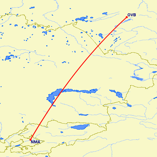 перелет Наманган — Новосибирск на карте