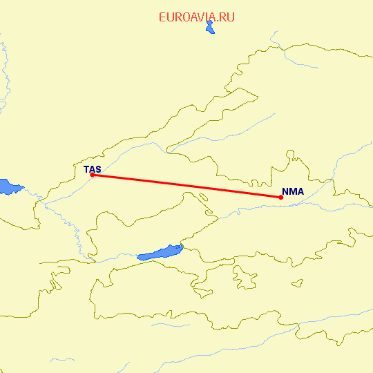 перелет Наманган — Ташкент на карте