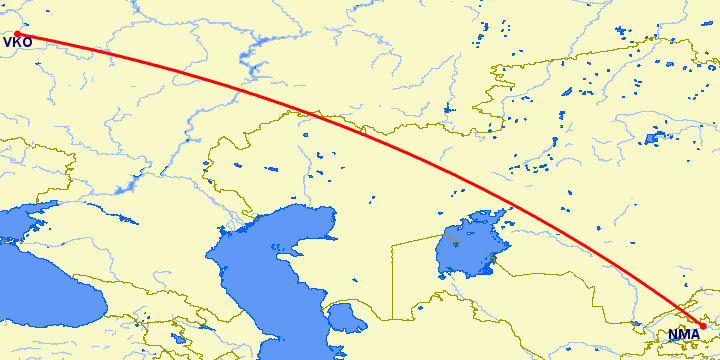 перелет Наманган — Москва на карте