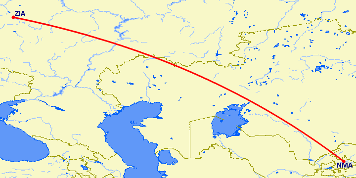 перелет Наманган — Москва на карте