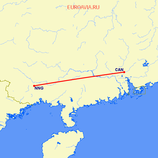 перелет Наньнин — Гуанчжоу на карте