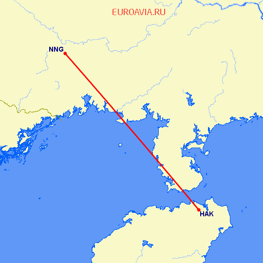 перелет Наньнин — Хайкоу на карте
