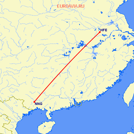 перелет Наньнин — Хефей на карте