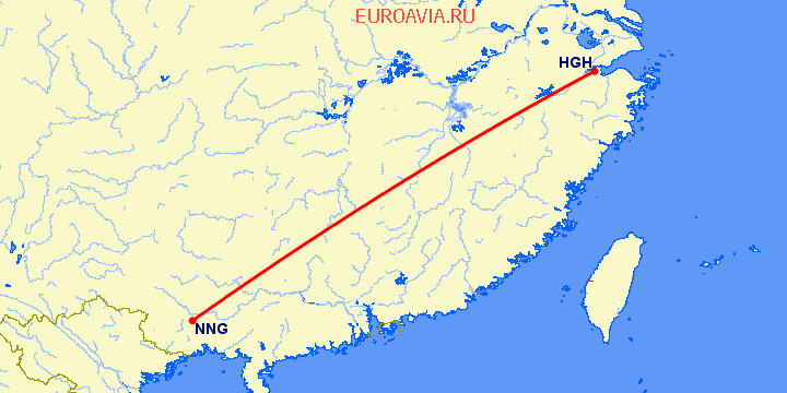 перелет Наньнин — Ханчжоу на карте