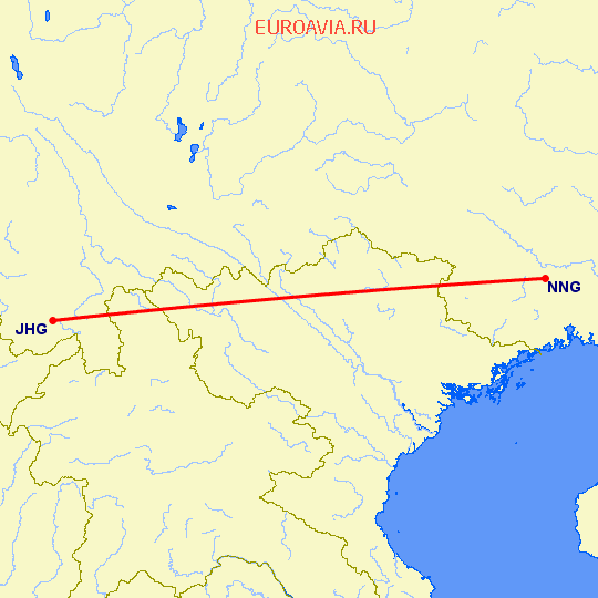 перелет Наньнин — Цзиньхонг на карте