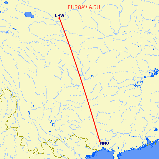 перелет Наньнин — Ланчжоу на карте