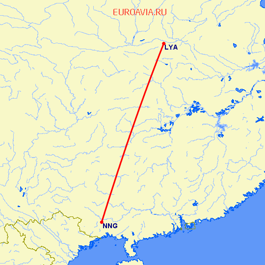 перелет Наньнин — Люян на карте