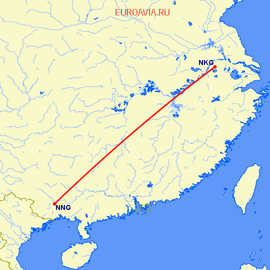 перелет Наньнин — Нанкин на карте