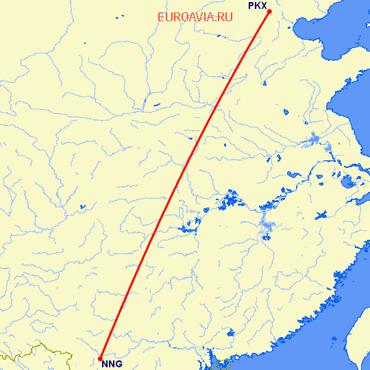 перелет Наньнин — Пекин на карте