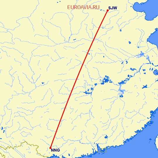 перелет Наньнин — Шицзяжун на карте