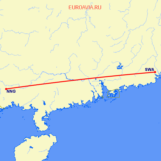 перелет Наньнин — Шаньтоу на карте