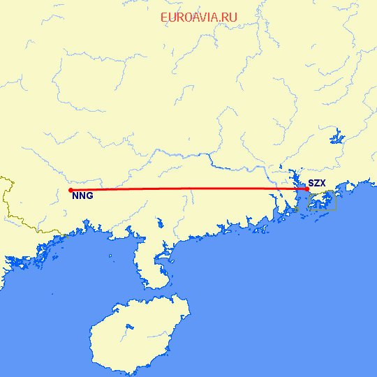 перелет Наньнин — Шэньчжэнь на карте