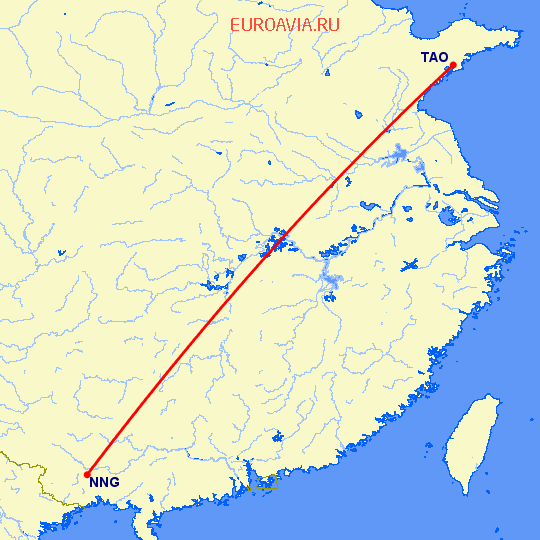перелет Наньнин — Куаньдян на карте