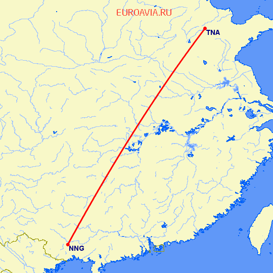 перелет Наньнин — Цзинань на карте