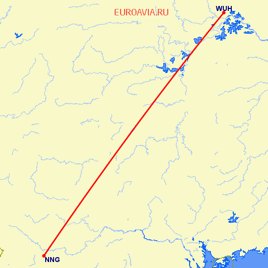 перелет Наньнин — Вухан на карте