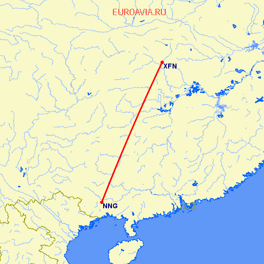 перелет Наньнин — Сянфань на карте