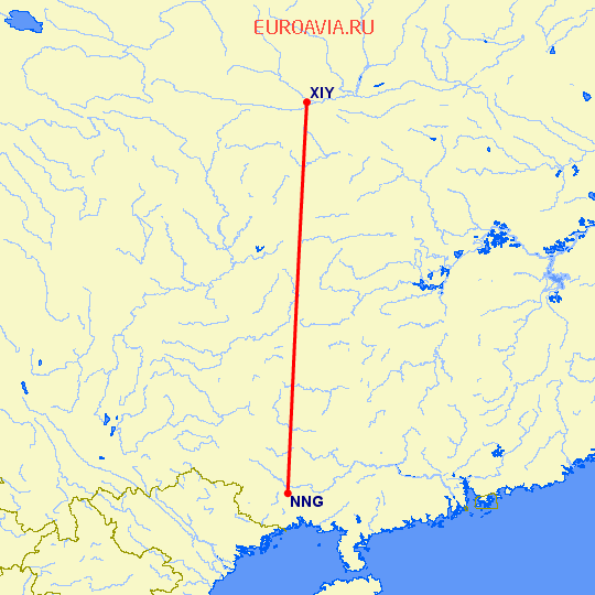 перелет Наньнин — Синьян на карте