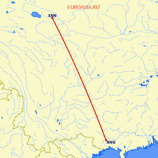 перелет Наньнин — Хайнин на карте