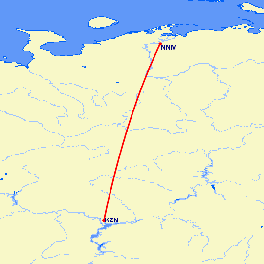 перелет Нарьян Мар — Казань на карте