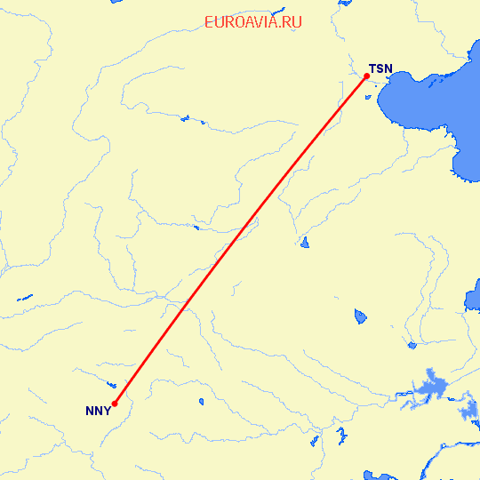 перелет Наньян — Тяньцзинь на карте