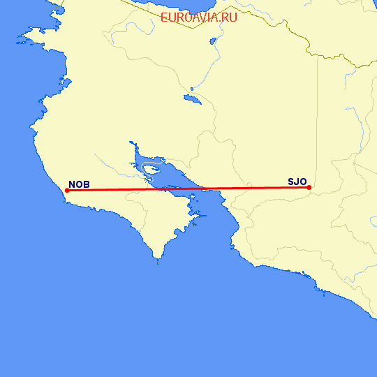 перелет Носара-Бич — Сан Хосе на карте