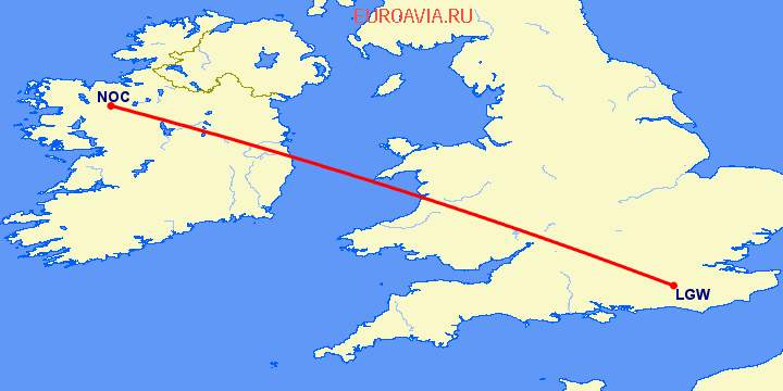 перелет Нок — Лондон на карте