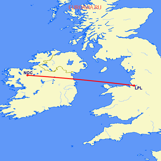 перелет Нок — Ливерпуль на карте