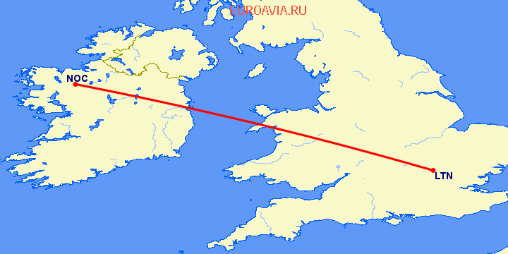 перелет Нок — Luton на карте
