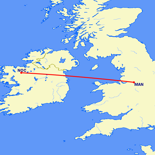 перелет Нок — Манчестер на карте