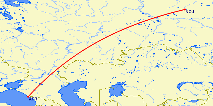 перелет Ноябрьск — Сочи на карте