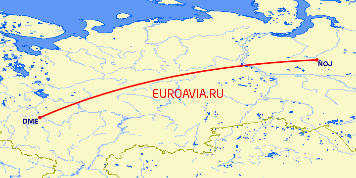 перелет Ноябрьск — Москва на карте