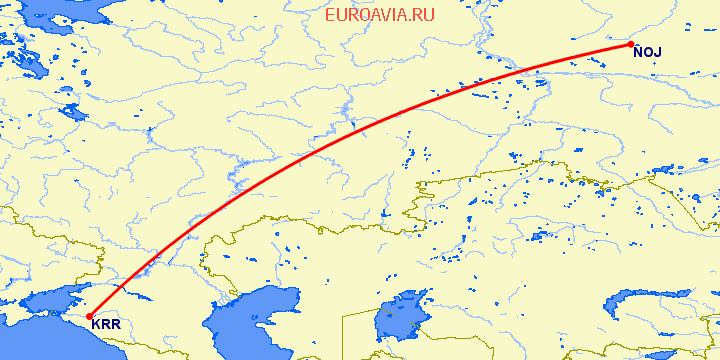 перелет Ноябрьск — Краснодар на карте