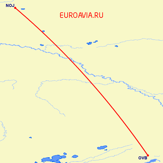 перелет Ноябрьск — Новосибирск на карте