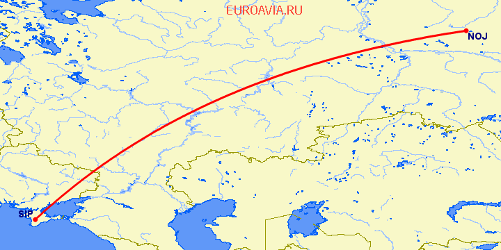 перелет Ноябрьск — Симферополь на карте