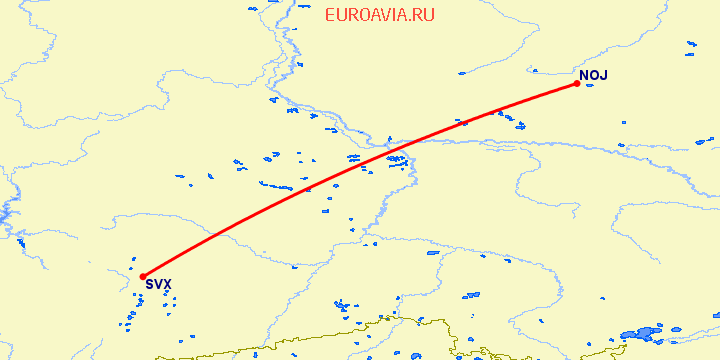 перелет Ноябрьск — Екатеринбург на карте