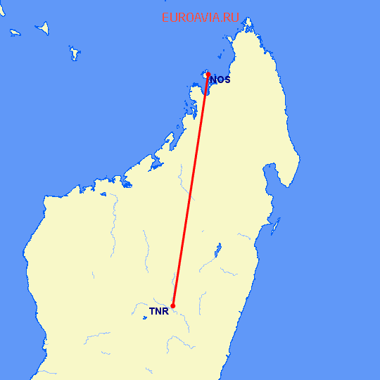 перелет Nossi-Be — Антананариву на карте