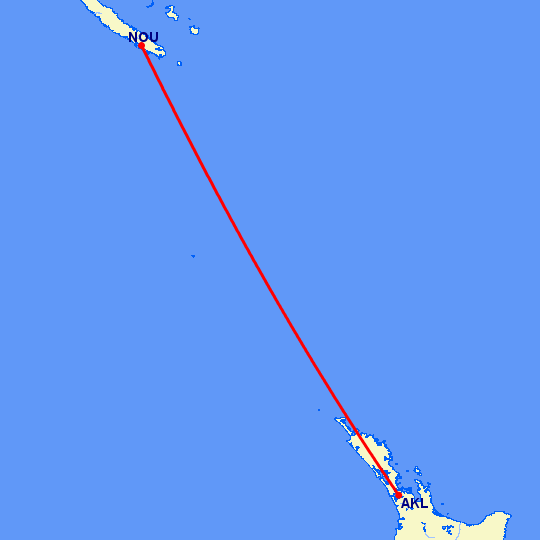 перелет Noumea — Окленд на карте