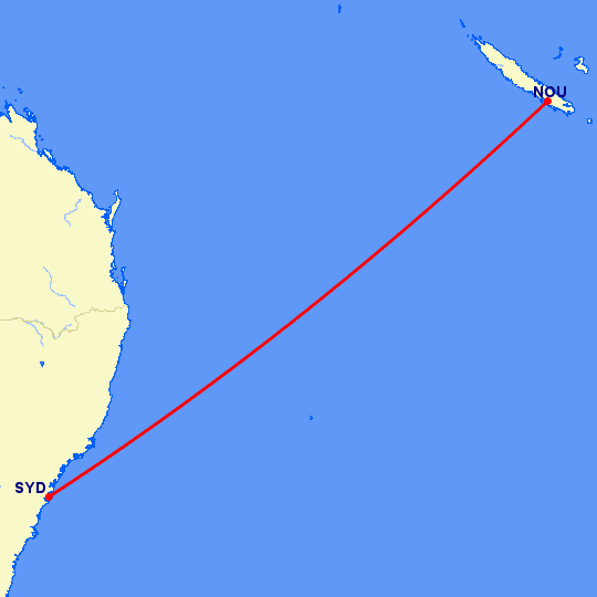 перелет Noumea — Сидней на карте