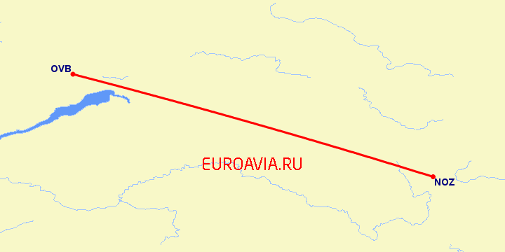 перелет Новокузнецк — Новосибирск на карте