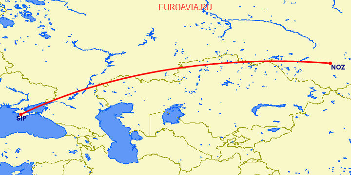 перелет Новокузнецк — Симферополь на карте