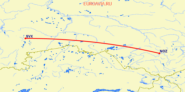 перелет Новокузнецк — Екатеринбург на карте