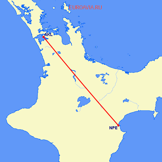 перелет Напье Хастингс — Окленд на карте