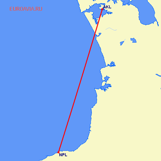 перелет Нью Плимут — Окленд на карте
