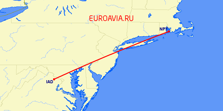 перелет Newport — Вашингтон на карте