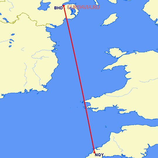 перелет Newquay — Белфаст на карте