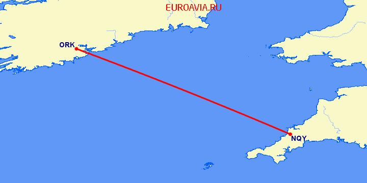 перелет Newquay — Корк на карте