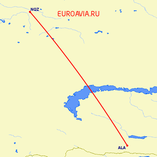 перелет Нур-Султан — Алматы на карте