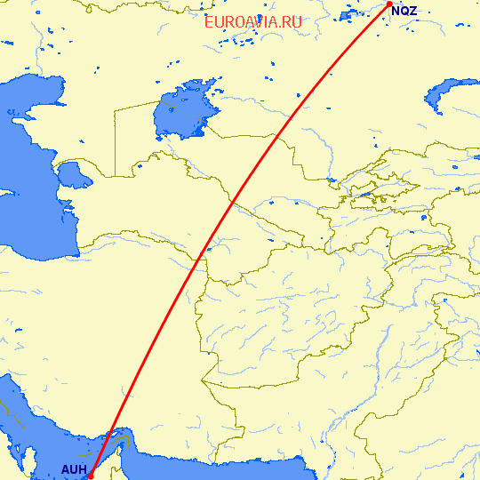 перелет Нур-Султан — Абу Даби на карте